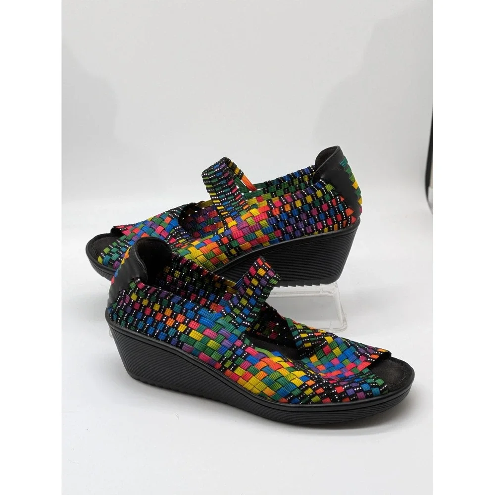 Baretraps Women's 8.5M Rainbow Woven Memory Foam Wedge Sandals Comfort Shoes